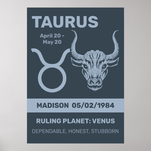 Aangepaste naam / tekst Zodiac Sign Stier Poster (Voorkant)