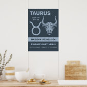 Aangepaste naam / tekst Zodiac Sign Stier Poster (Keuken)