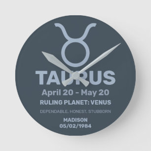 Aangepaste naam / tekst Zodiac Sign Stier Ronde Klok