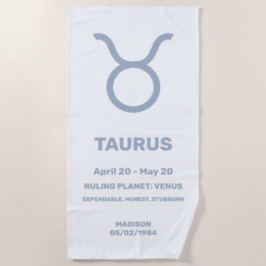Aangepaste naam / tekst Zodiac Sign Stier Strandlaken (Voorkant)