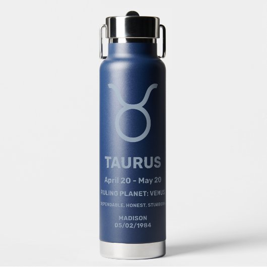 Aangepaste naam / tekst Zodiac Sign Stier Waterfles (Voorkant)
