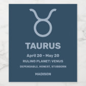 Aangepaste naam / tekst Zodiac Sign Stier Wijn Etiket (Enkel label)