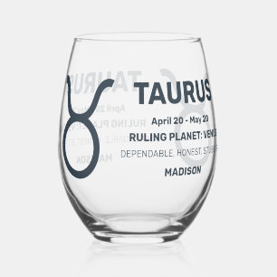 Aangepaste naam / tekst Zodiac Sign Stier Wijnglas Zonder Voet
