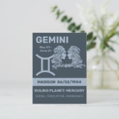 Aangepaste naam / tekst Zodiac Sign Tweelingen Briefkaart (Staand voorkant)