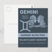 Aangepaste naam / tekst Zodiac Sign Tweelingen Briefkaart (Voorkant / Achterkant)