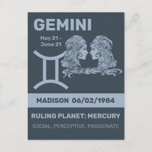 Aangepaste naam / tekst Zodiac Sign Tweelingen Briefkaart