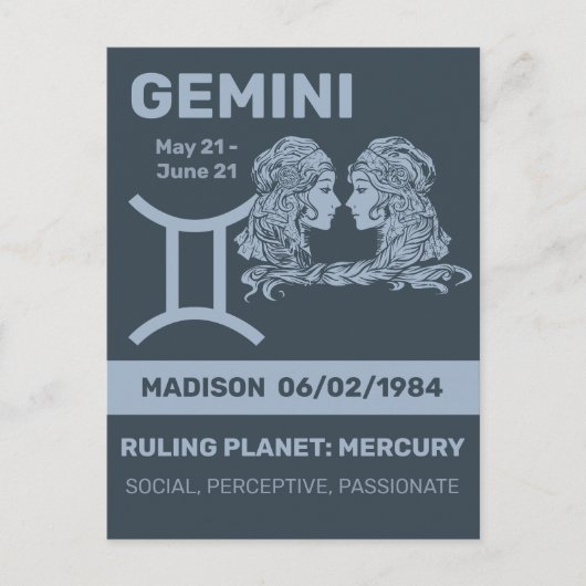 Aangepaste naam / tekst Zodiac Sign Tweelingen Briefkaart (Voorkant)