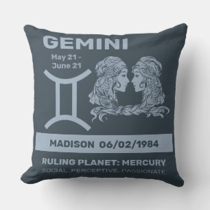 Aangepaste naam / tekst Zodiac Sign Tweelingen Kussen
