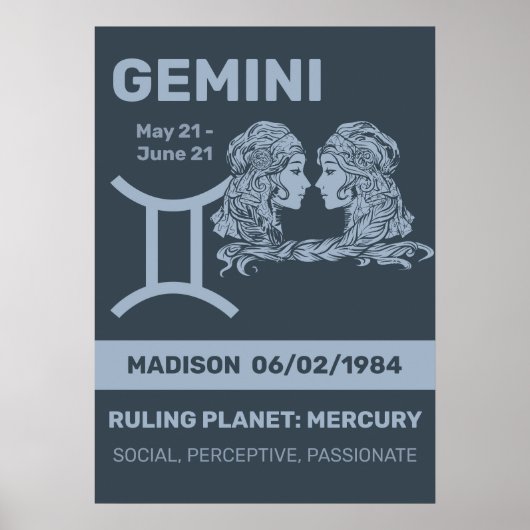 Aangepaste naam / tekst Zodiac Sign Tweelingen Poster (Voorkant)