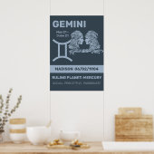 Aangepaste naam / tekst Zodiac Sign Tweelingen Poster (Keuken)