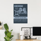 Aangepaste naam / tekst Zodiac Sign Tweelingen Poster (Thuiskantoor)