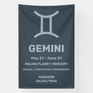 Aangepaste naam / tekst Zodiac Sign Tweelingen Spandoek