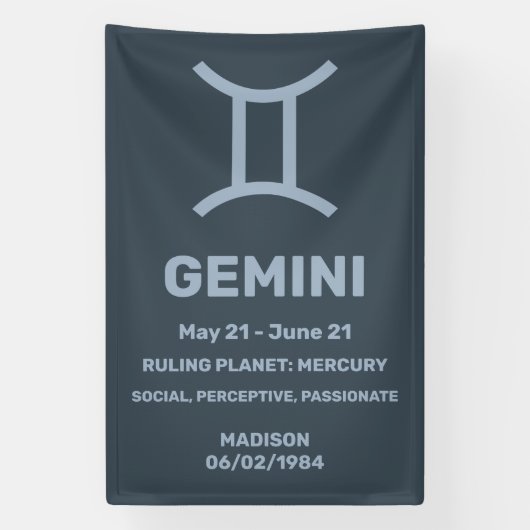 Aangepaste naam / tekst Zodiac Sign Tweelingen Spandoek (Verticaal)