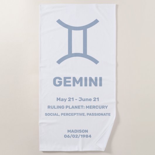 Aangepaste naam / tekst Zodiac Sign Tweelingen Strandlaken (Voorkant)