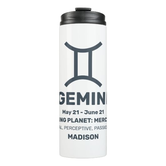 Aangepaste naam / tekst Zodiac Sign Tweelingen Thermosbeker (Voorkant)