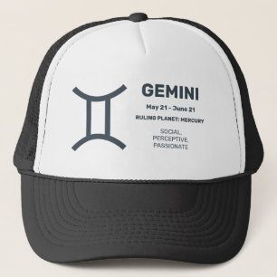 Aangepaste naam / tekst Zodiac Sign Tweelingen Trucker Pet