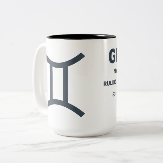 Aangepaste naam / tekst Zodiac Sign Tweelingen Tweekleurige Koffiemok (Voorkant links)