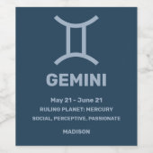Aangepaste naam / tekst Zodiac Sign Tweelingen Wijn Etiket (Enkel label)
