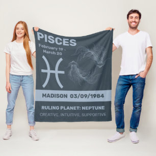 Aangepaste naam / tekst Zodiac Sign Vissen Fleece Deken