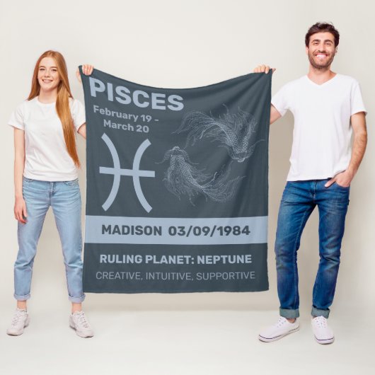 Aangepaste naam / tekst Zodiac Sign Vissen Fleece Deken (In situ)