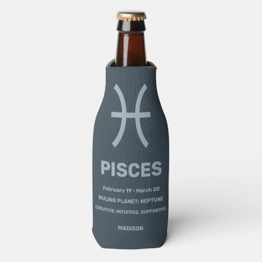 Aangepaste naam / tekst Zodiac Sign Vissen Flesjeskoeler (Fles Voorkant)