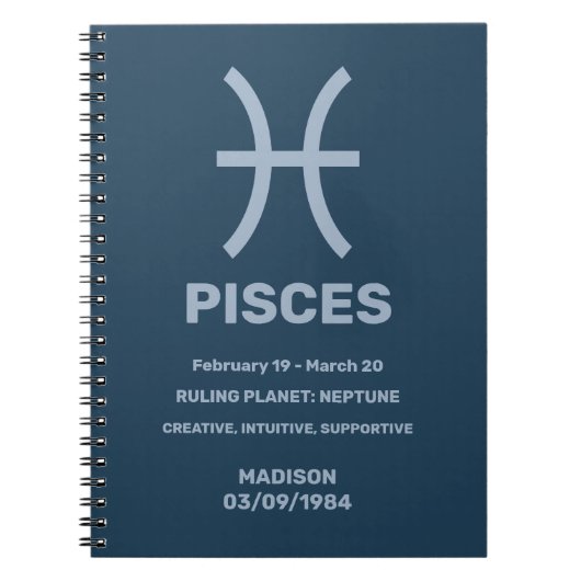 Aangepaste naam / tekst Zodiac Sign Vissen Notitieboek (Voorkant)