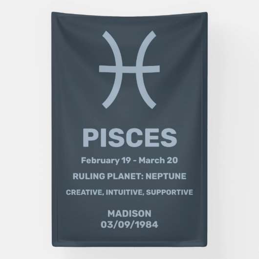 Aangepaste naam / tekst Zodiac Sign Vissen Spandoek (Verticaal)
