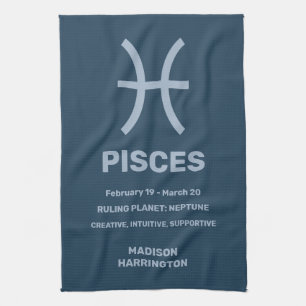 Aangepaste naam / tekst Zodiac Sign Vissen Theedoek