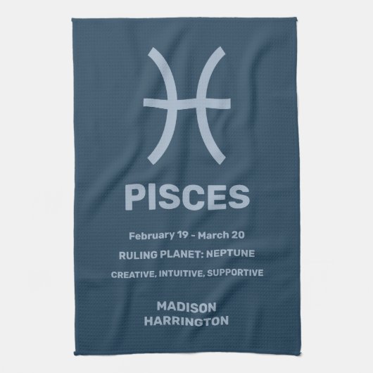 Aangepaste naam / tekst Zodiac Sign Vissen Theedoek (Verticaal)