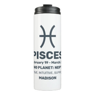 Aangepaste naam / tekst Zodiac Sign Vissen Thermosbeker