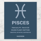 Aangepaste naam / tekst Zodiac Sign Vissen Wijn Etiket (Enkel label)