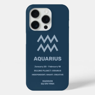 Aangepaste Naam / Tekst Zodiac Sign Waterman iPhone 15 Pro Case