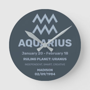 Aangepaste Naam / Tekst Zodiac Sign Waterman Ronde Klok