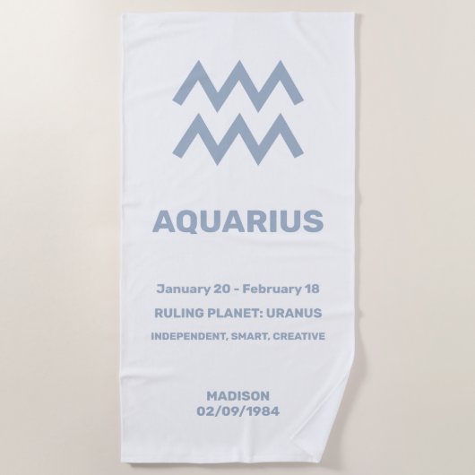 Aangepaste Naam / Tekst Zodiac Sign Waterman Strandlaken (Voorkant)
