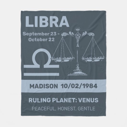 Aangepaste naam / tekst Zodiac Sign Weegschaal Fleece Deken (Voorkant)