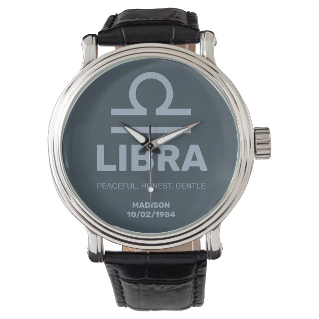Aangepaste naam / tekst Zodiac Sign Weegschaal Horloge (Voorkant)