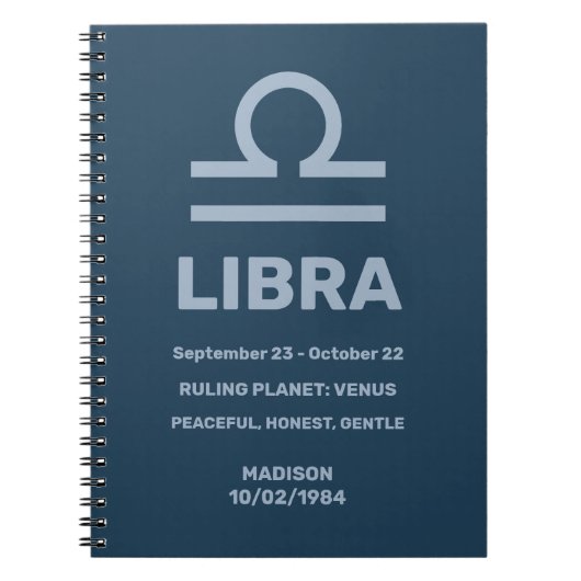 Aangepaste naam / tekst Zodiac Sign Weegschaal Notitieboek (Voorkant)