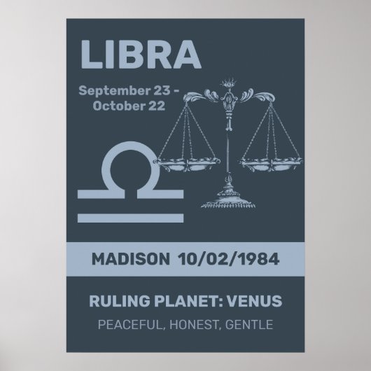Aangepaste naam / tekst Zodiac Sign Weegschaal Poster (Voorkant)