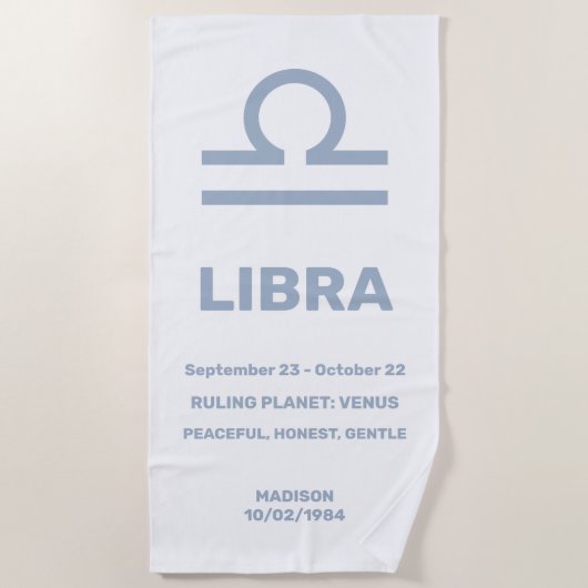 Aangepaste naam / tekst Zodiac Sign Weegschaal Strandlaken (Voorkant)