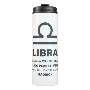 Aangepaste naam / tekst Zodiac Sign Weegschaal Thermosbeker