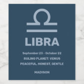 Aangepaste naam / tekst Zodiac Sign Weegschaal Wijn Etiket (Enkel label)
