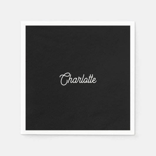 Aangepaste naam tekst Zwart wit minimalistisch Servet (Voorkant)