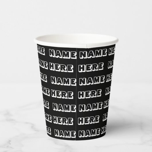 Aangepaste naam tekst zwart wit patroon verjaardag papieren bekers (Rechts)