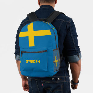 Aangepaste naam & tekst Zweedse vlag Bedrukte Rugzak