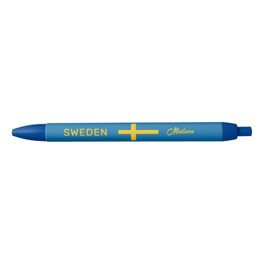 Aangepaste naam & tekst Zweedse vlag Blauwe Inkt Pen (Voorkant)