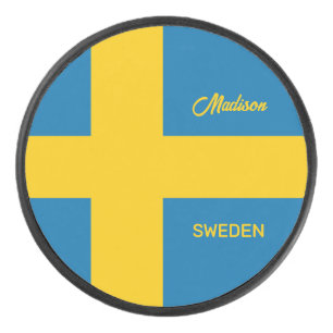 Aangepaste naam & tekst Zweedse vlag Hockey Puck
