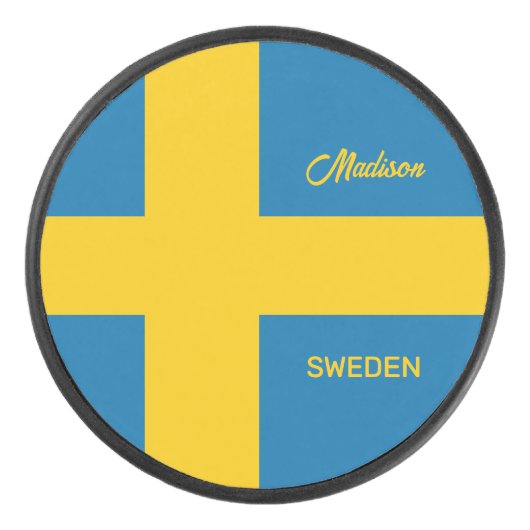 Aangepaste naam & tekst Zweedse vlag Hockey Puck (Voorkant)