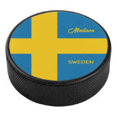 Aangepaste naam & tekst Zweedse vlag Hockey Puck (3/4)