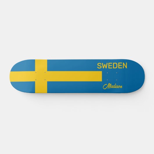 Aangepaste naam & tekst Zweedse vlag Persoonlijk Skateboard (Horizontaal)