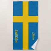 Aangepaste naam & tekst Zweedse vlag Strandlaken (Voorkant)